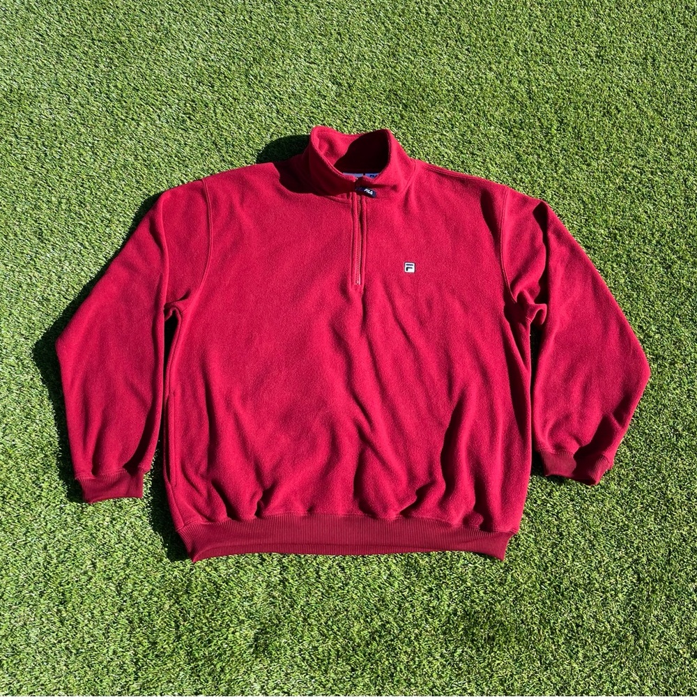 Y2k Fila Long Sleeve 1/4 Zip Fleece Jacket Mens Size Large Red